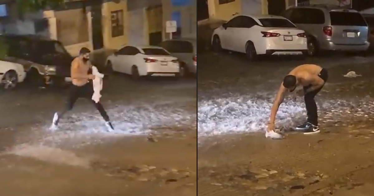 Man Takes The Extremely T-shirt From His Back To Rescue Little One Stuck In The Flood