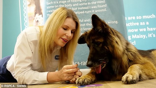 Bella with Ella Carpenter, the manager of the Radcliffe Animal Centre ,who pleaded for new owners to take notice of the pup on This Morning in March